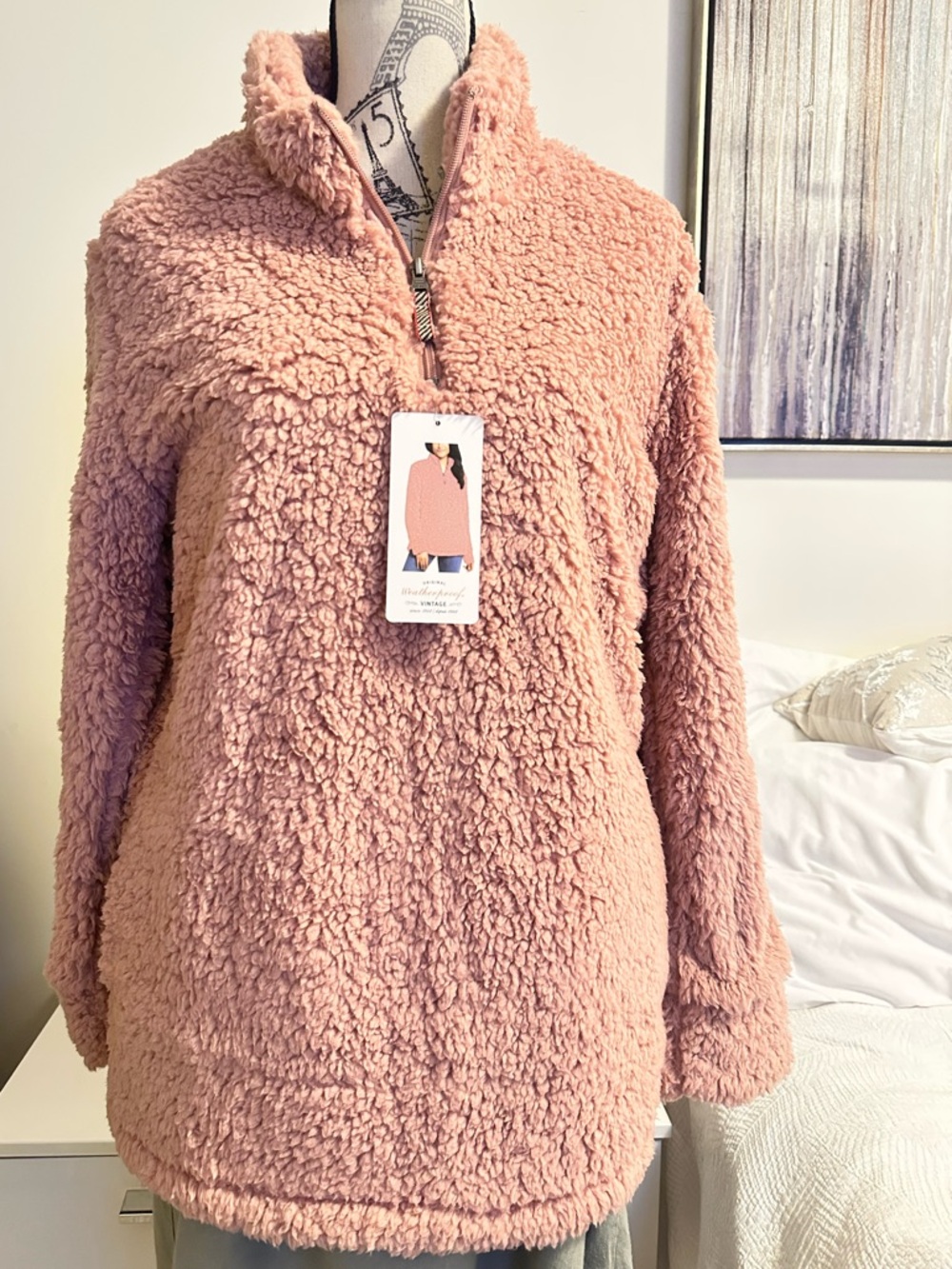 Weatherproof Women's Dusty Pink Teddy Sherpa Half-Zip Jacket